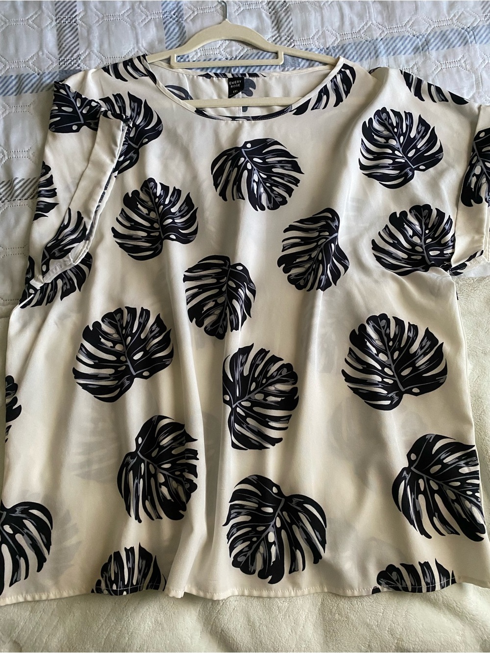 Cream Blouse with Black Tropical Leaf Print